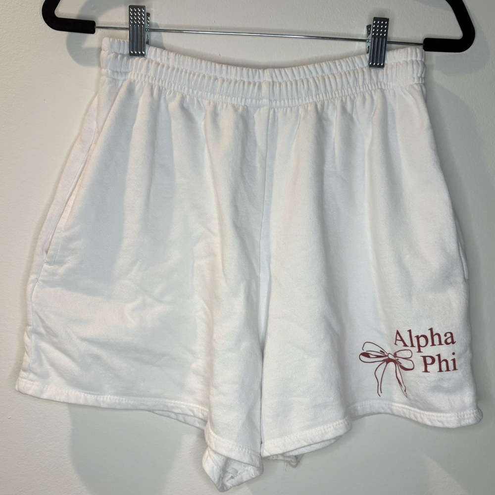 Alpha Phi High Rise Sweat Shorts Bow Design White #93